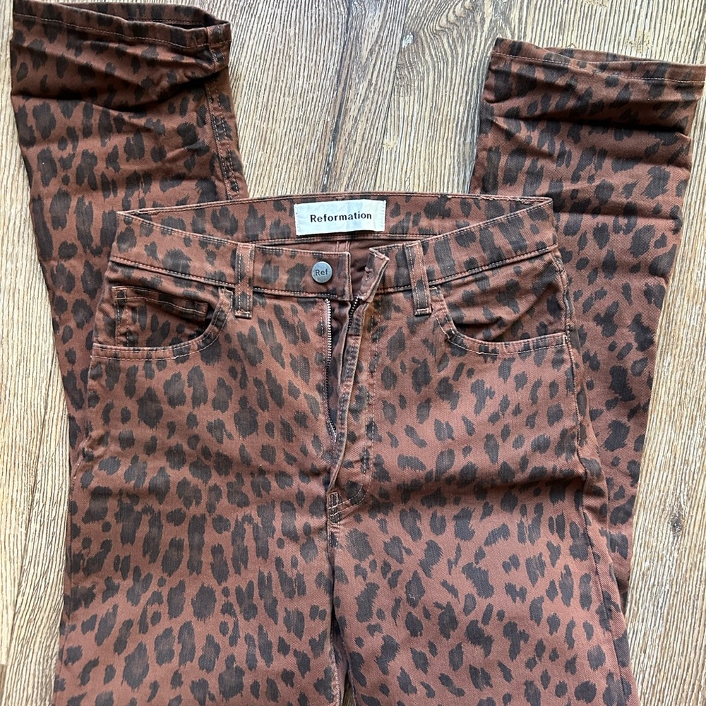 Reformation High Rise Leopard Print Jeans